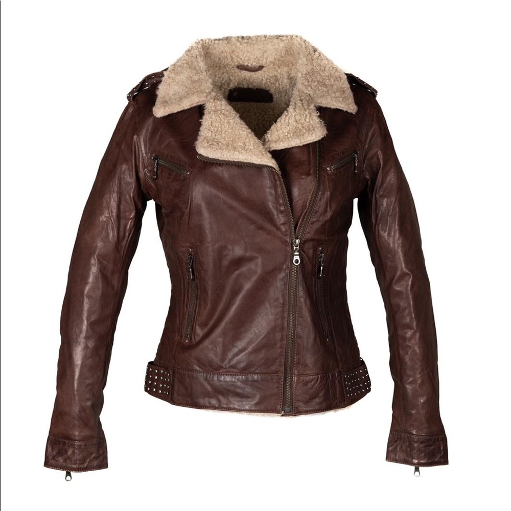 Women’s Burgundy Leather Jacket with Faux Fur